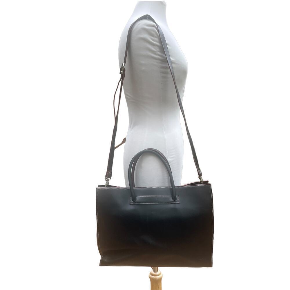 LODIS Black Leather Laptop Bag With Red/Brown Trim